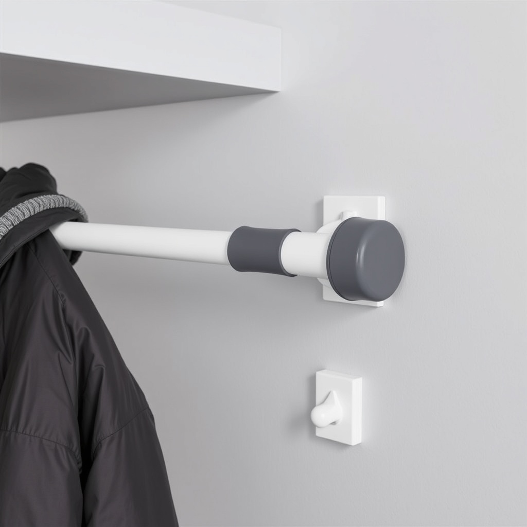 A realistic photo showing the side of a Camco telescoping hanging rod with rubber end caps