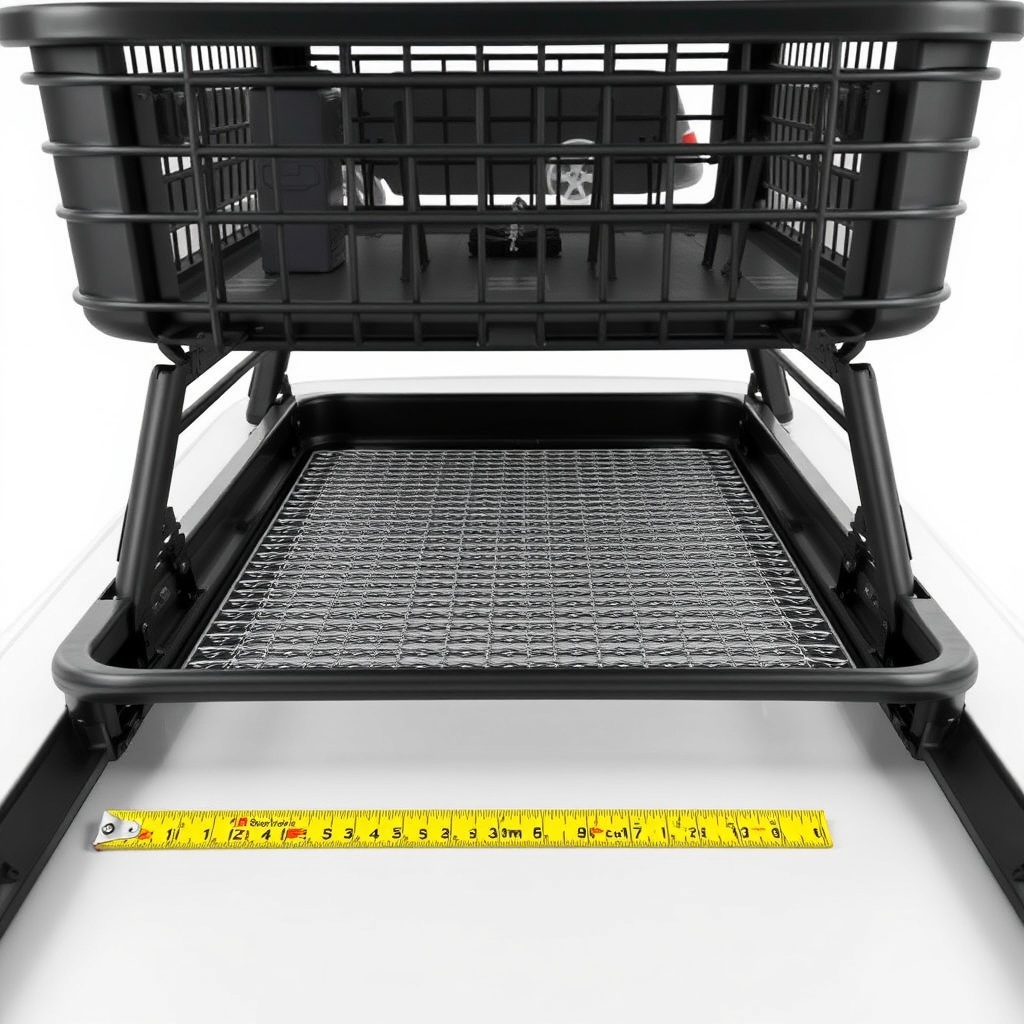 Close-up photo of an RVStow Roof Rack Cargo Basket on an RV roof