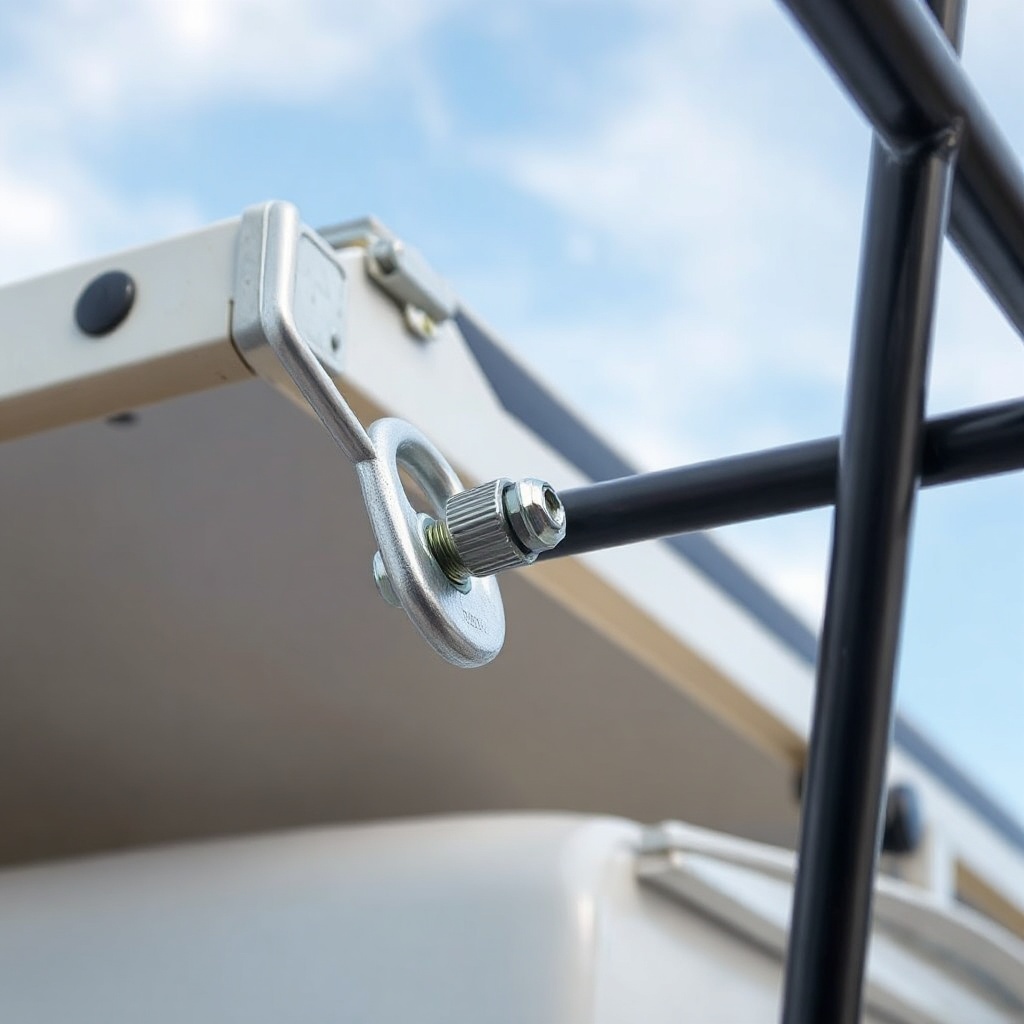 A clean photorealistic photo showing a close-up of a U-bolt clamping a metal divider to th