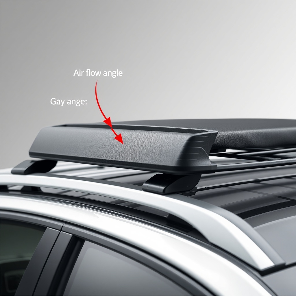 <clean photorealistic close-up photo of a wind deflector installed on a roof rack cargo ba
