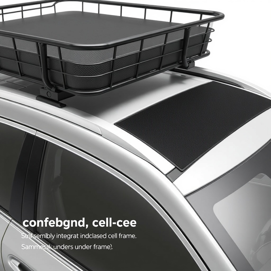 A realistic shot of an RVStow Roof Rack Cargo Basket mounted on a crossover SUV