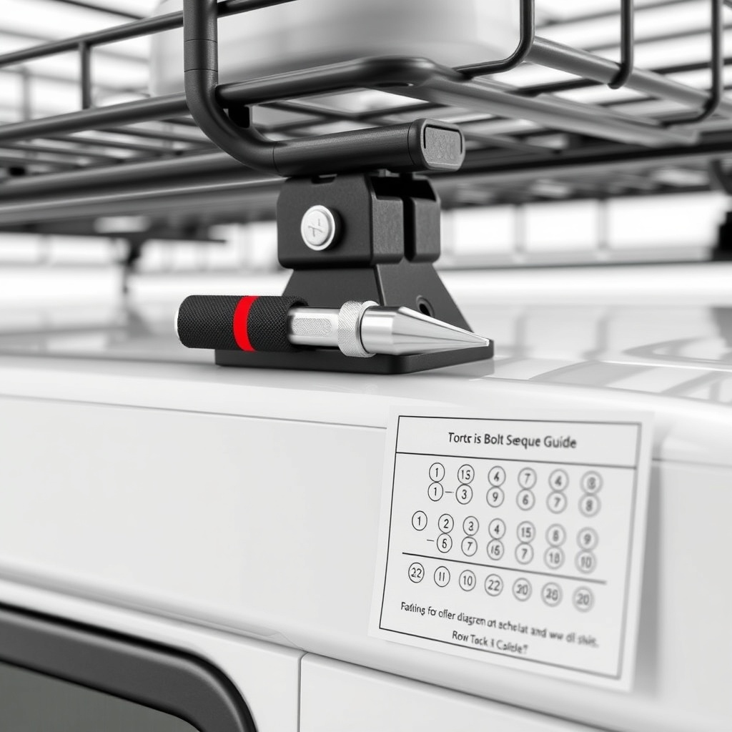 A close-up photorealistic photo of an RVStow Roof Rack Cargo Basket mounted on an RV roof