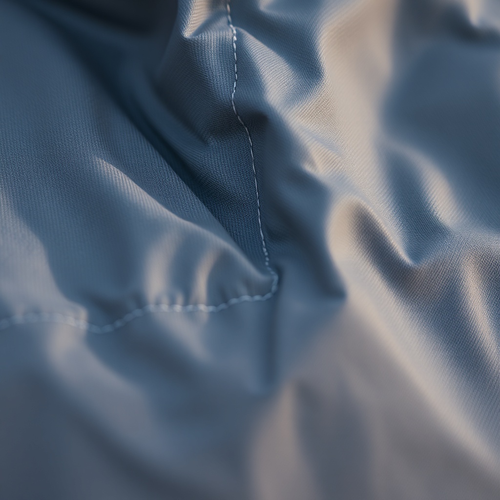 Close-up macro shot of winterization cover fabric texture showing waterproof membrane laye